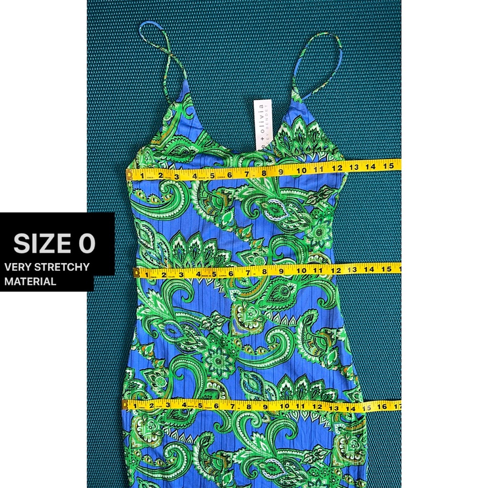 Alice + Olivia Delora Blue Green Paisley Spaghetti Strap Midi Dress - Picture 9 of 16